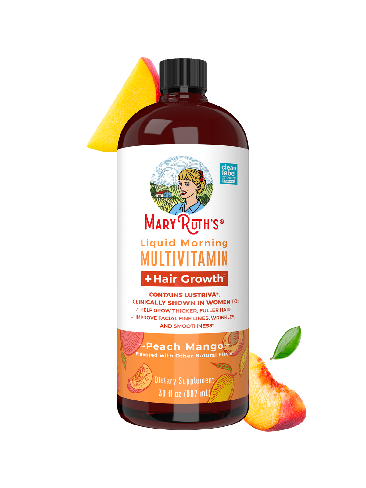 MaryRuth’s Liquid Morning Multivitamin + Hair Growth — Peach Mango, 30 fl oz — packaging