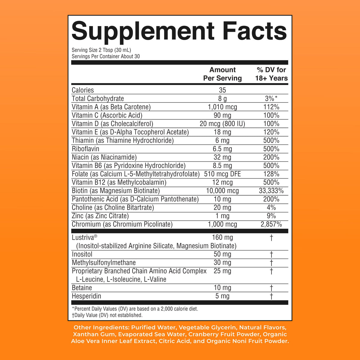 MaryRuth’s Liquid Morning Multivitamin + Hair Growth — Peach Mango, 30 fl oz — supplement facts