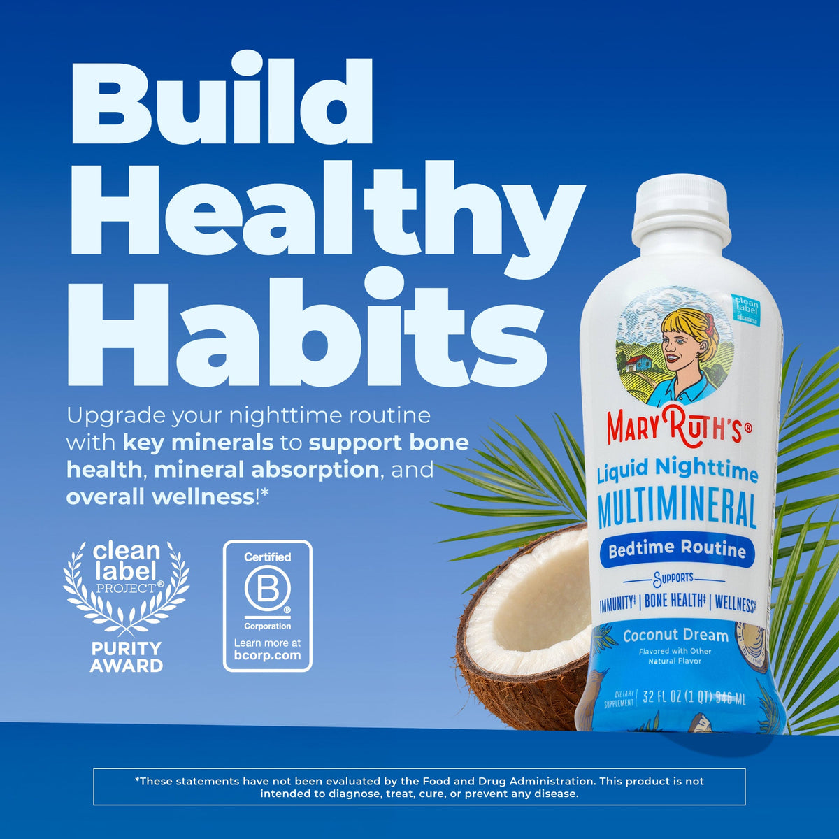MaryRuth’s Liquid Nighttime Multimineral (Coconut) — Coconut, 32 fl oz — product information