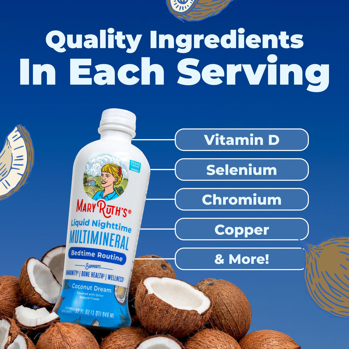 MaryRuth’s Liquid Nighttime Multimineral (Coconut) — Coconut, 32 fl oz — ingredients