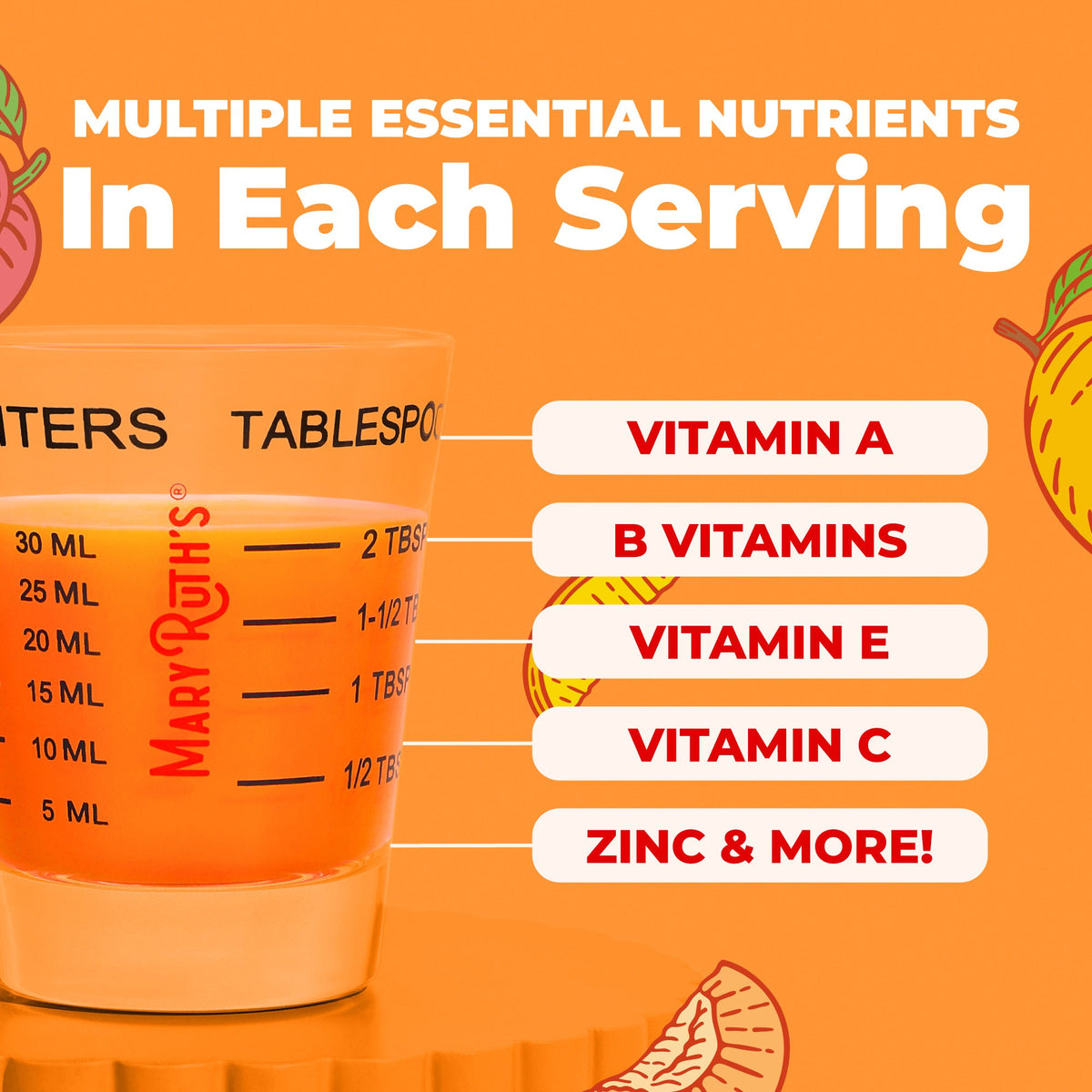 MaryRuth’s Liquid Morning Multivitamin + Hair Growth — Peach Mango, 15 fl oz — ingredients