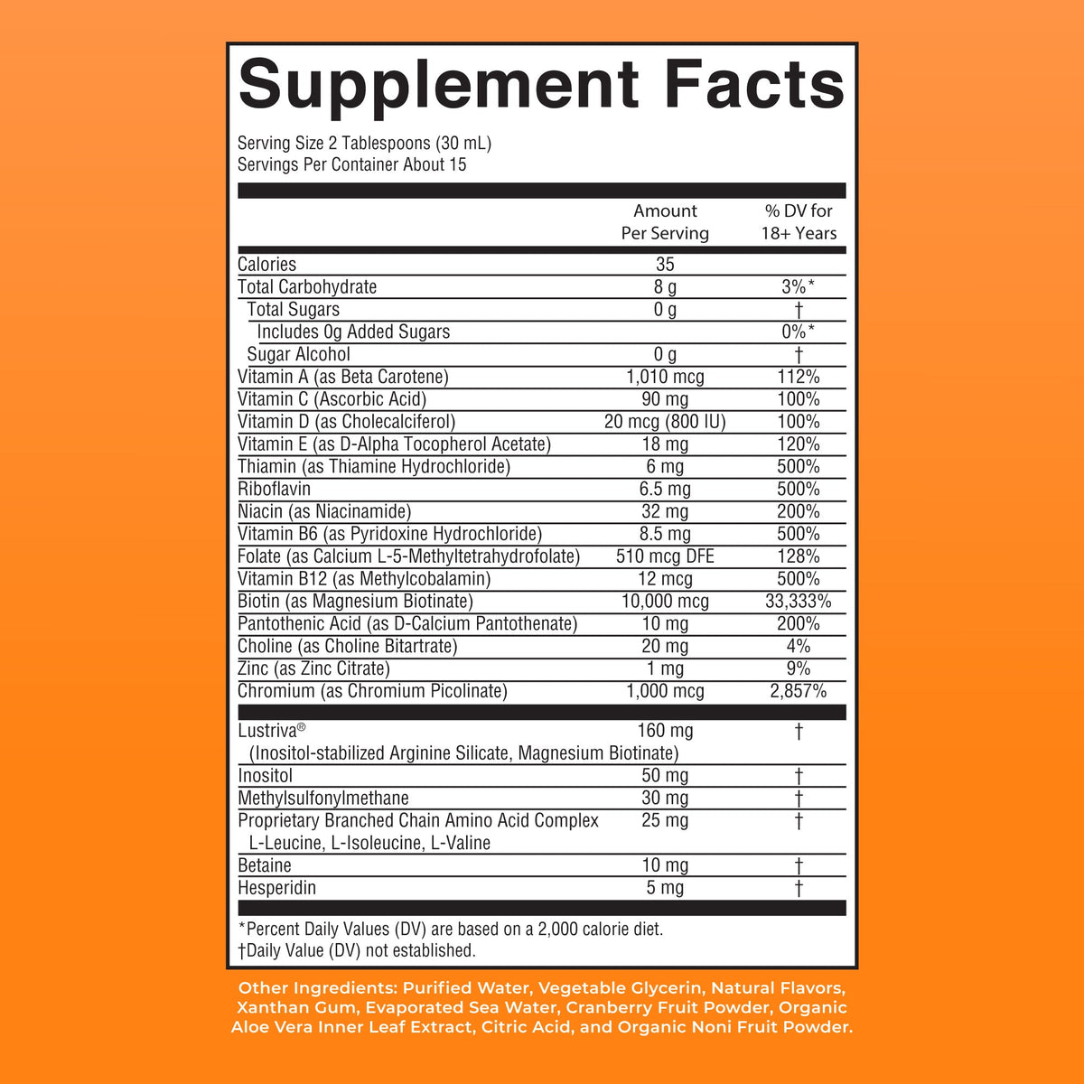MaryRuth’s Liquid Morning Multivitamin + Hair Growth — Peach Mango, 15 fl oz — supplement facts