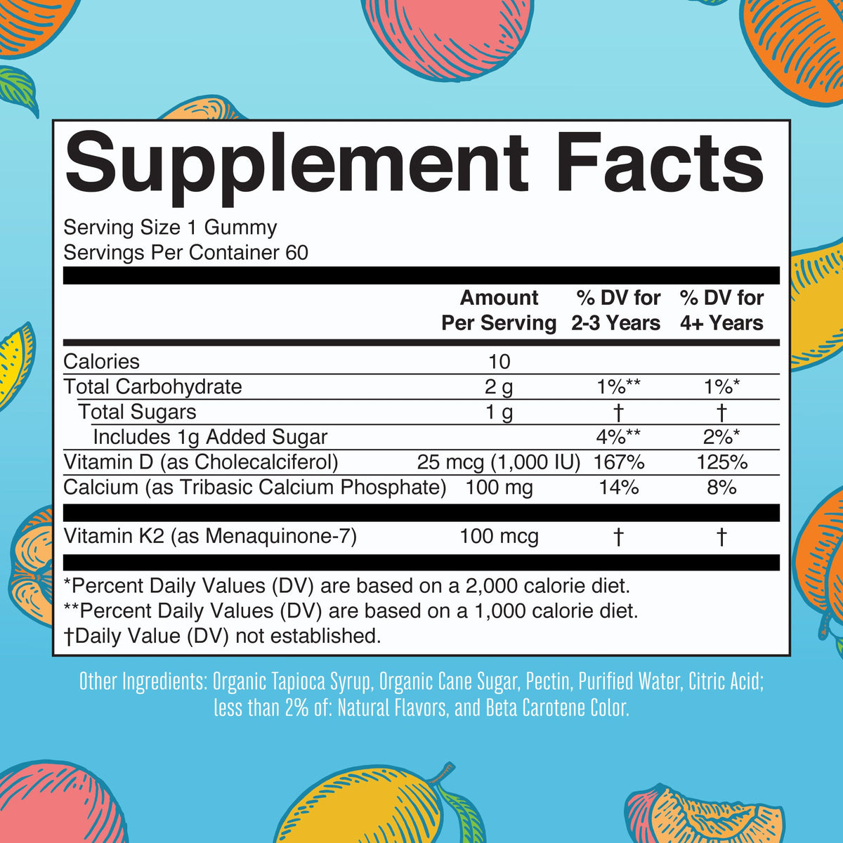 MaryRuth’s K2 + D3 Calcium Gummies — 60 Gummies — supplement facts