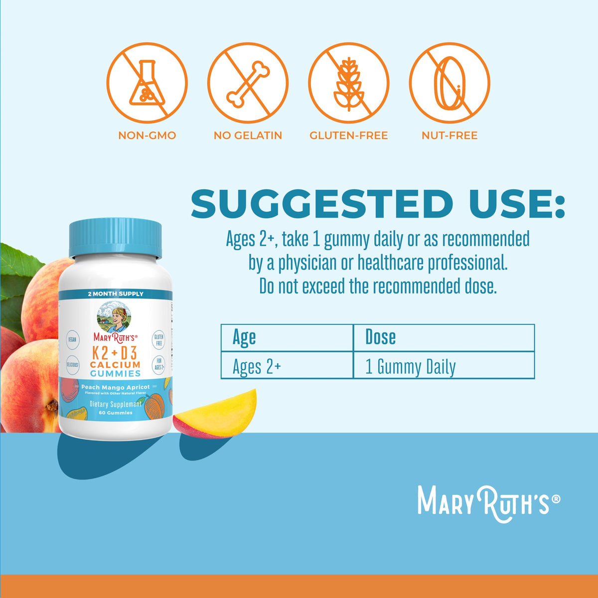 MaryRuth’s K2 + D3 Calcium Gummies — 60 Gummies — product information