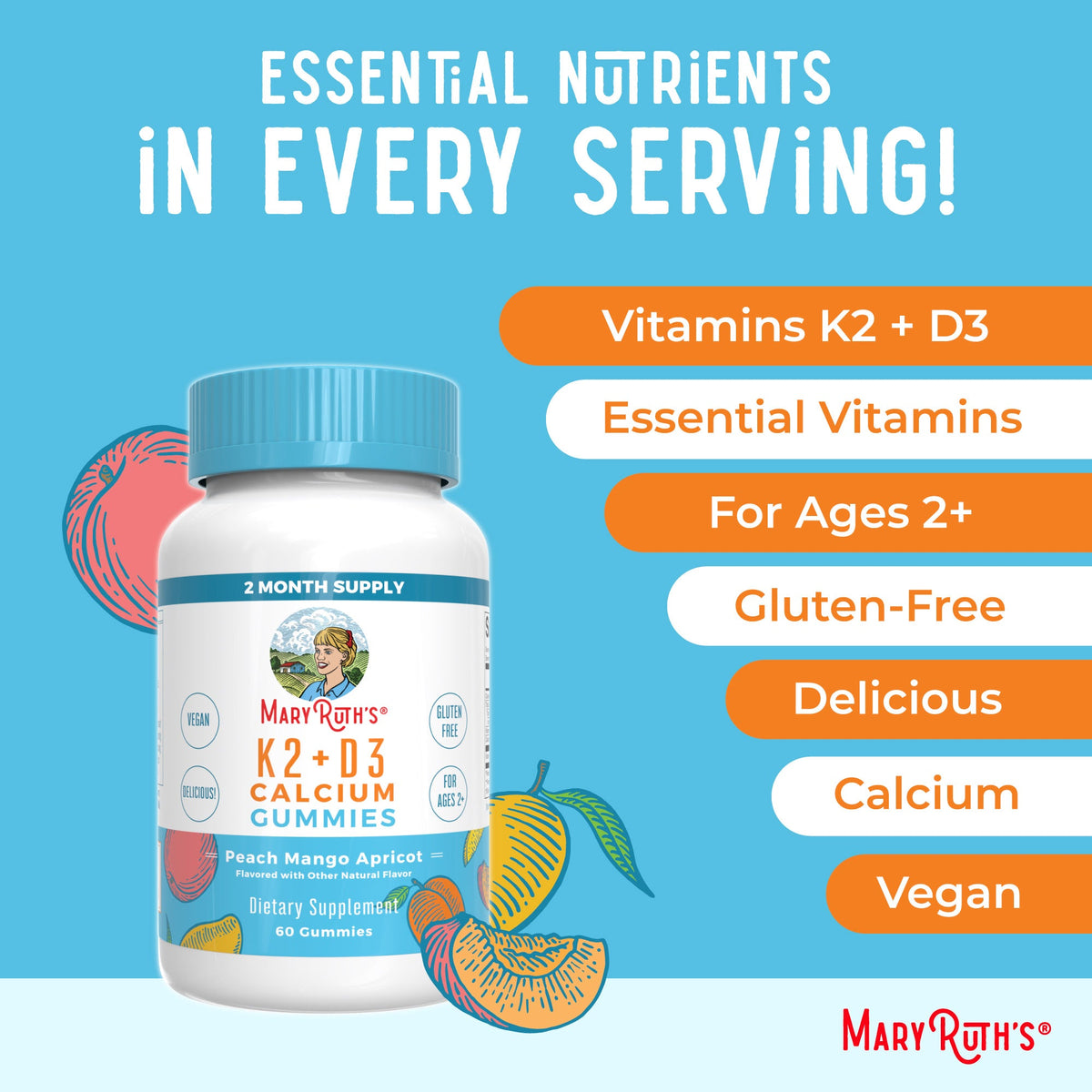 MaryRuth’s K2 + D3 Calcium Gummies — 60 Gummies — ingredients