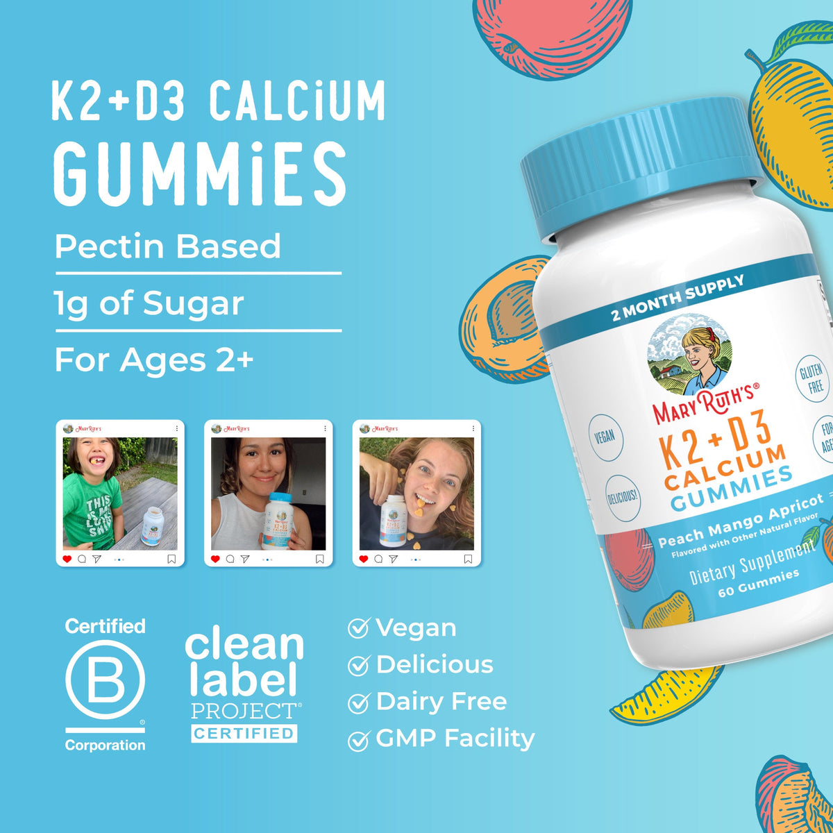 MaryRuth’s K2 + D3 Calcium Gummies — 60 Gummies — product information