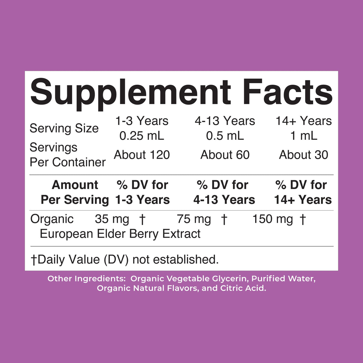 MaryRuth’s Organic Elderberry Liquid Drops — Raspberry Blueberry, 1 fl oz — supplement facts