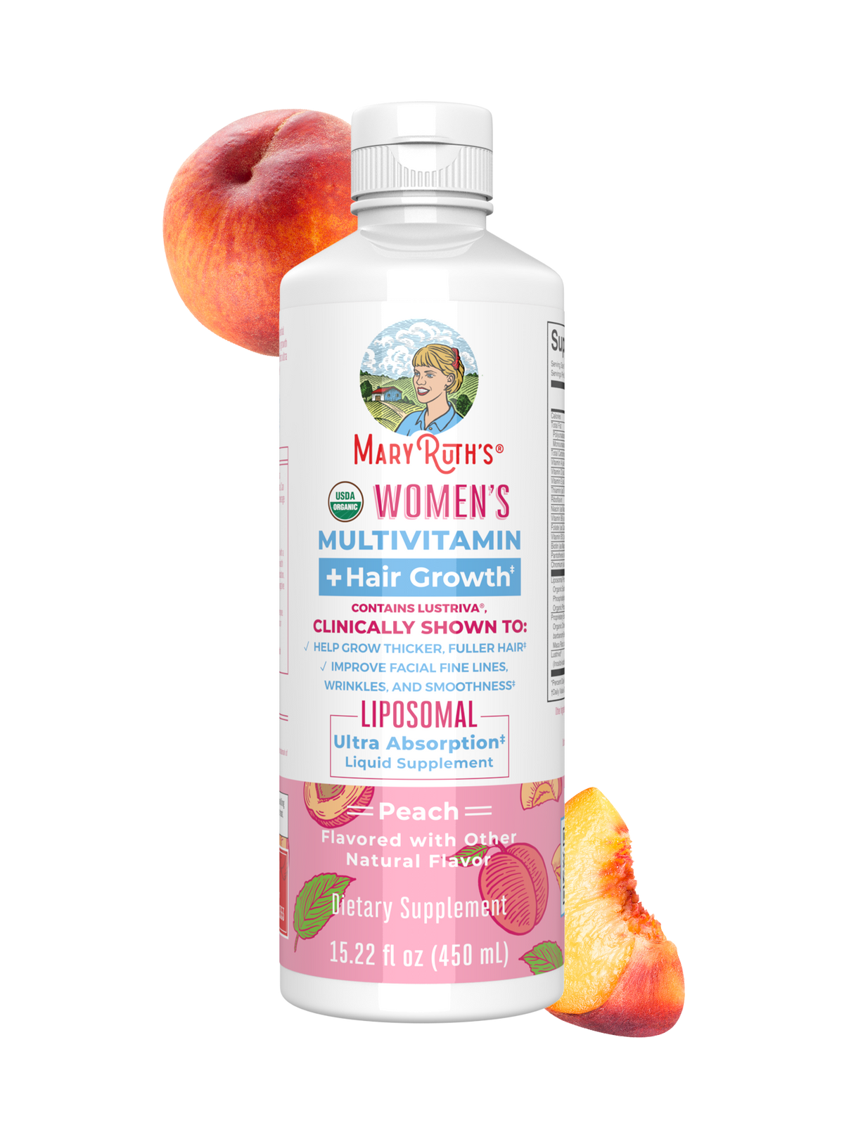 MaryRuth’s Women's Multivitamin + Hair Growth Liposomal — Peach, 15 fl oz — packaging