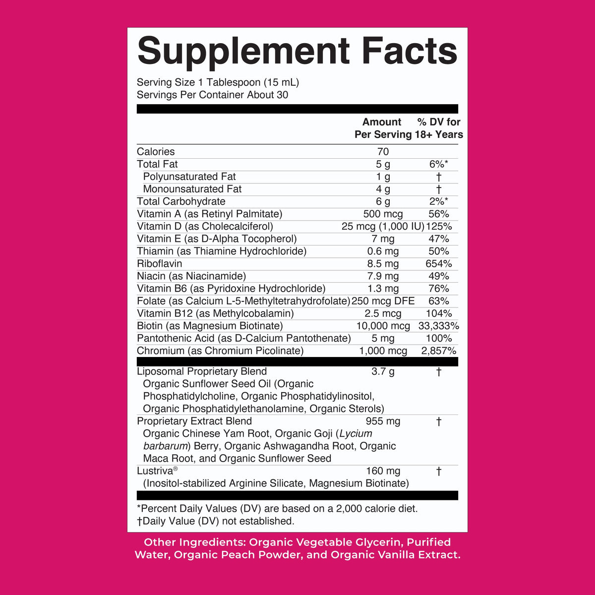 MaryRuth’s Women's Multivitamin + Hair Growth Liposomal — Peach, 15 fl oz — supplement facts