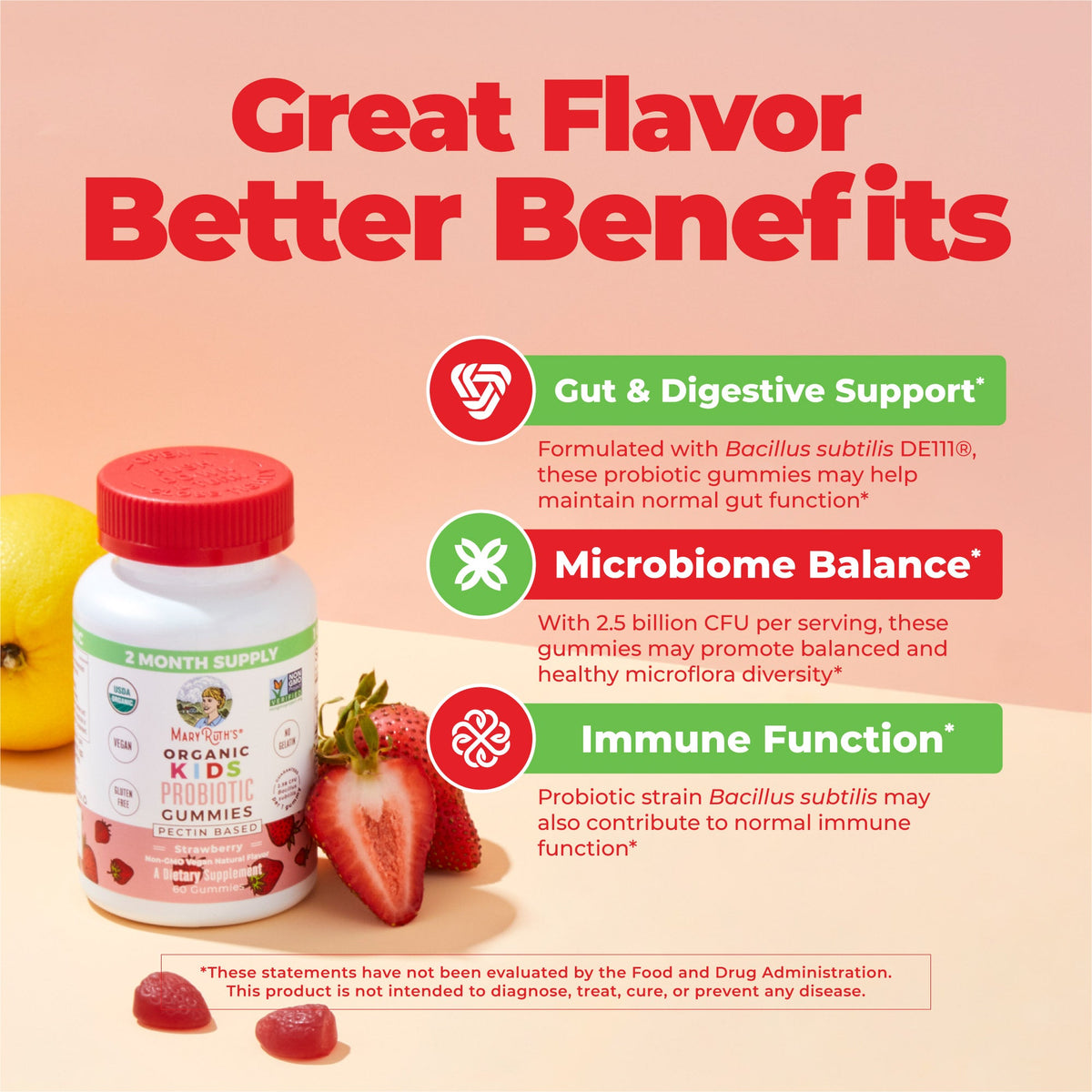 MaryRuth’s Organic Kids Probiotic Gummies — Strawberry, 60 Gummies — product information