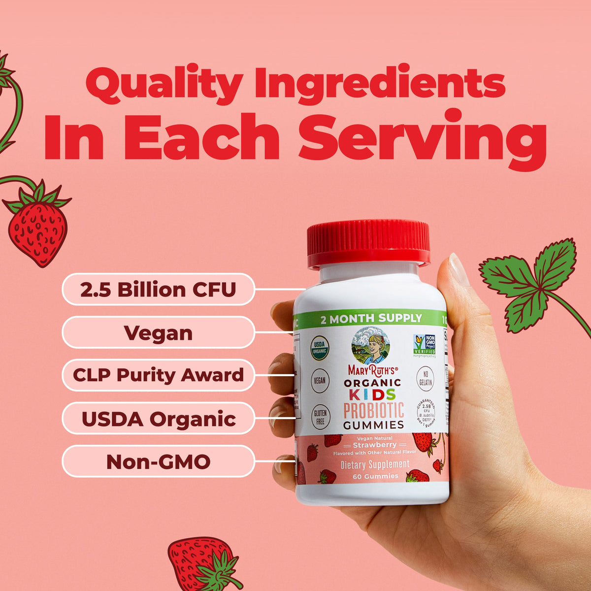 MaryRuth’s Organic Kids Probiotic Gummies — Strawberry, 60 Gummies — ingredients