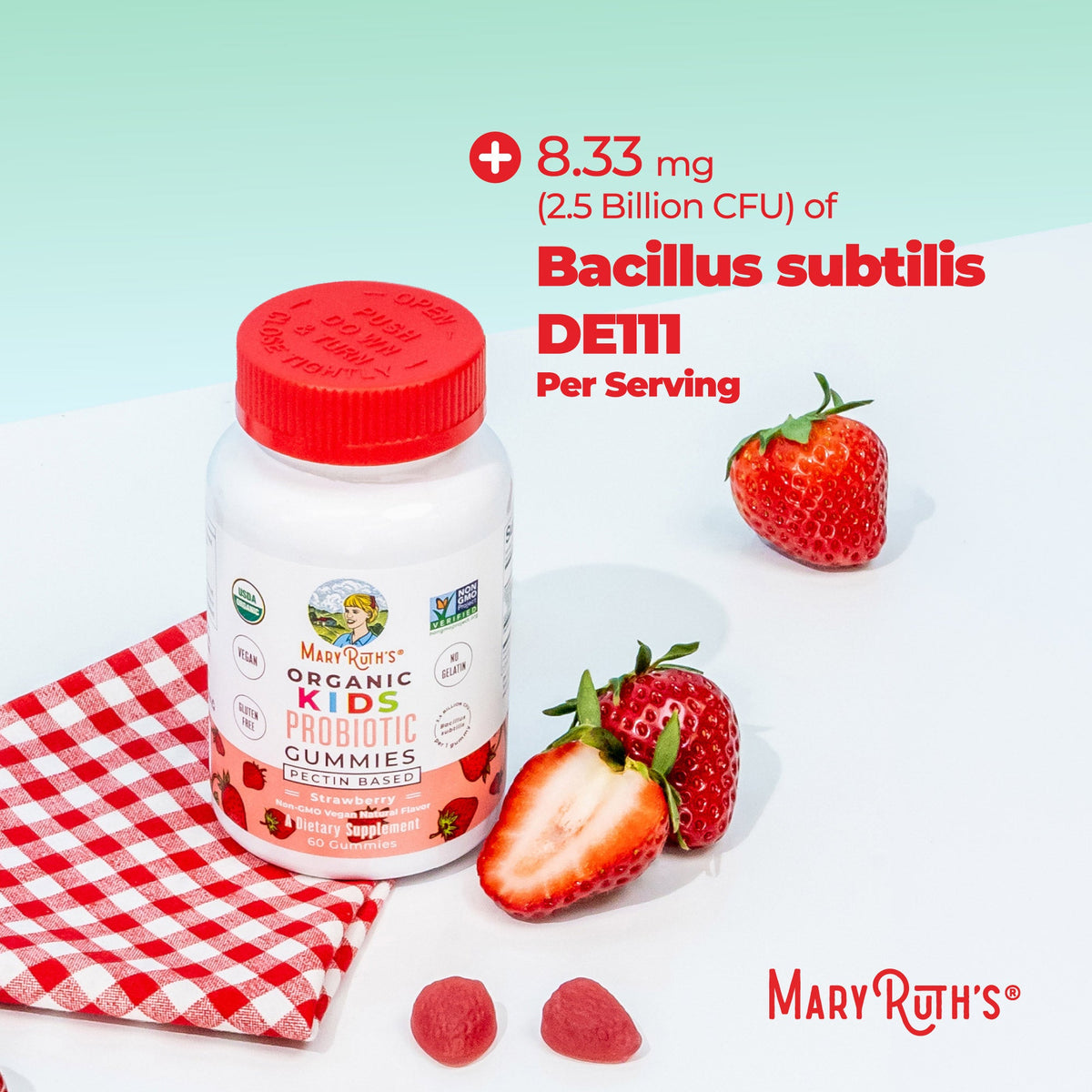 MaryRuth’s Organic Kids Probiotic Gummies — Strawberry, 60 Gummies — product information