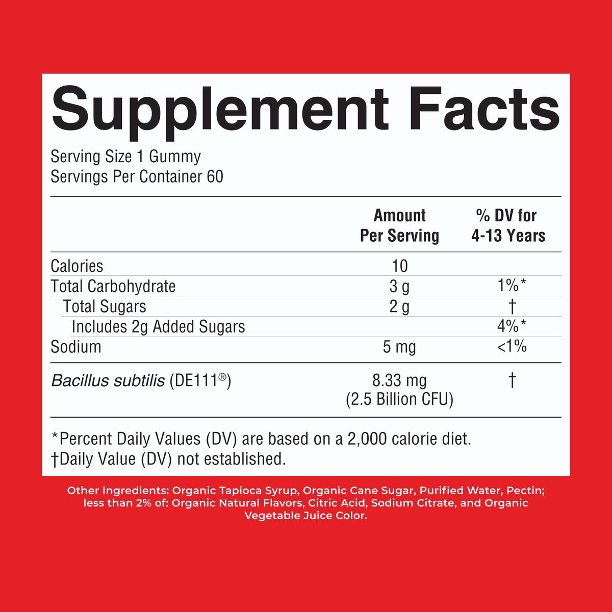 MaryRuth’s Organic Kids Probiotic Gummies — Strawberry, 60 Gummies — supplement facts
