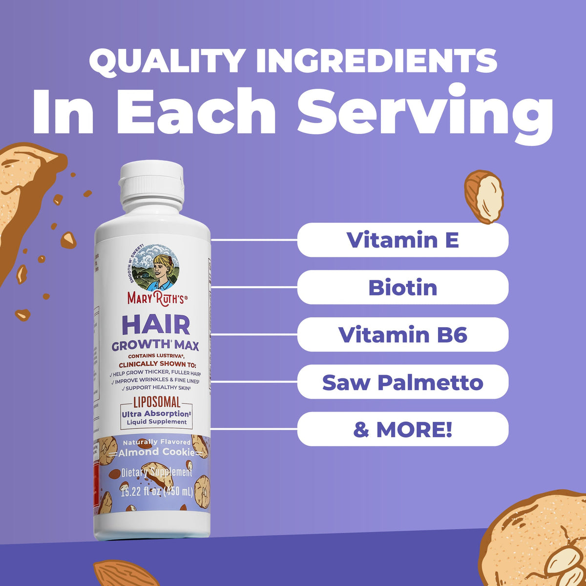 MaryRuth’s Hair Growth Max Liposomal — Almond Cookie, 15 fl oz — ingredients