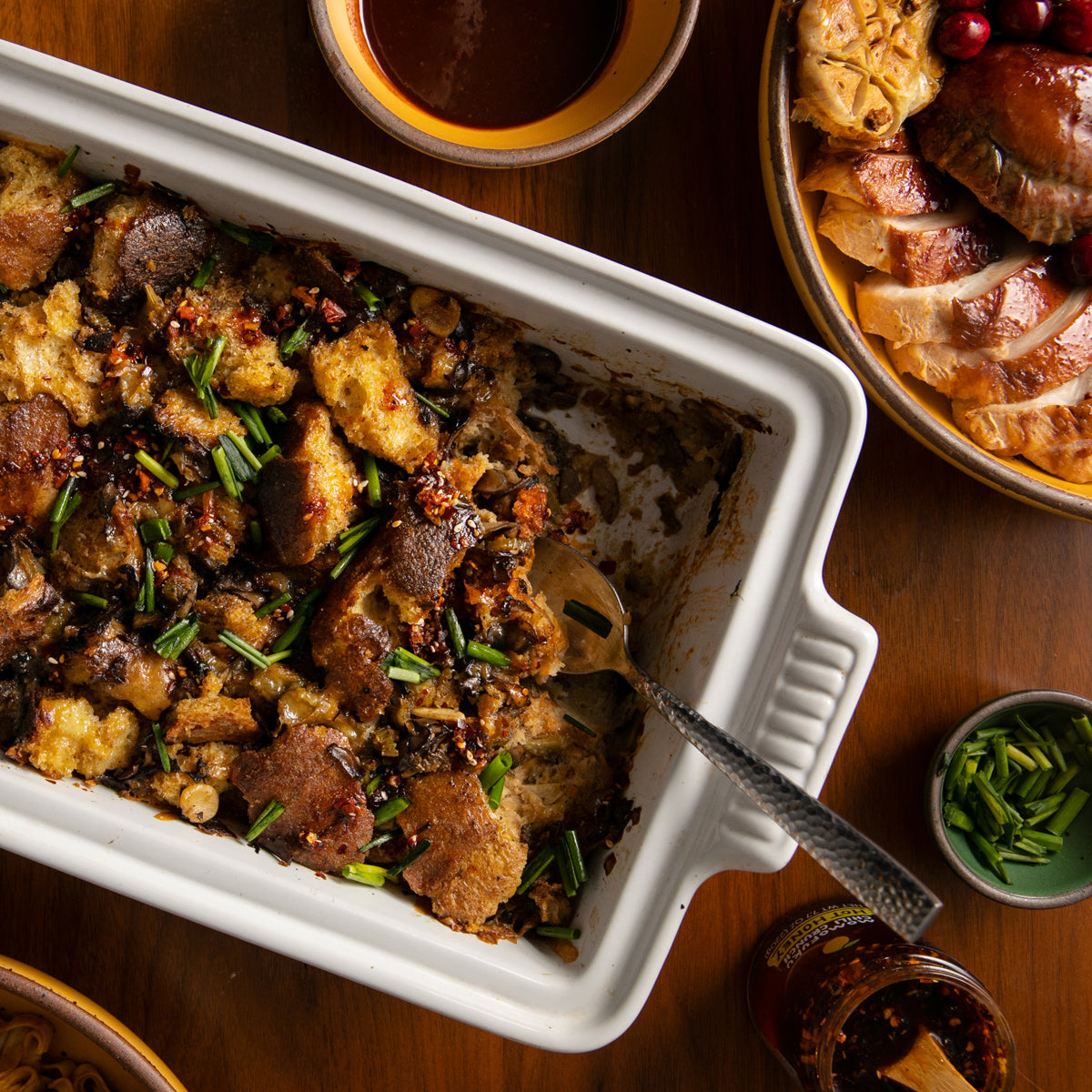 Stuffing made with Momofuku Black Truffle Chili Crunch