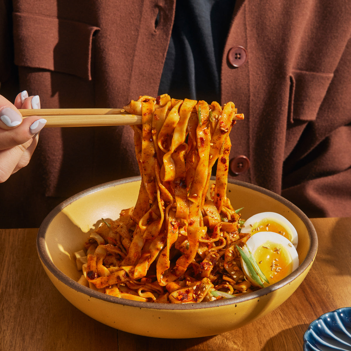 Noodles served with Momofuku Extra Spicy Chili Crunch